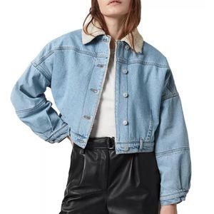 Sherpa Lined Cropped Denim Jacket